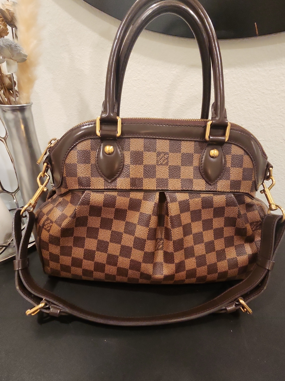 Louis Vuitton Damier Ebene Trevoli Satchel with Gold Hardware